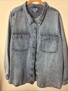 Diane Gilman Light Blue Washed Denim Shirt 2X